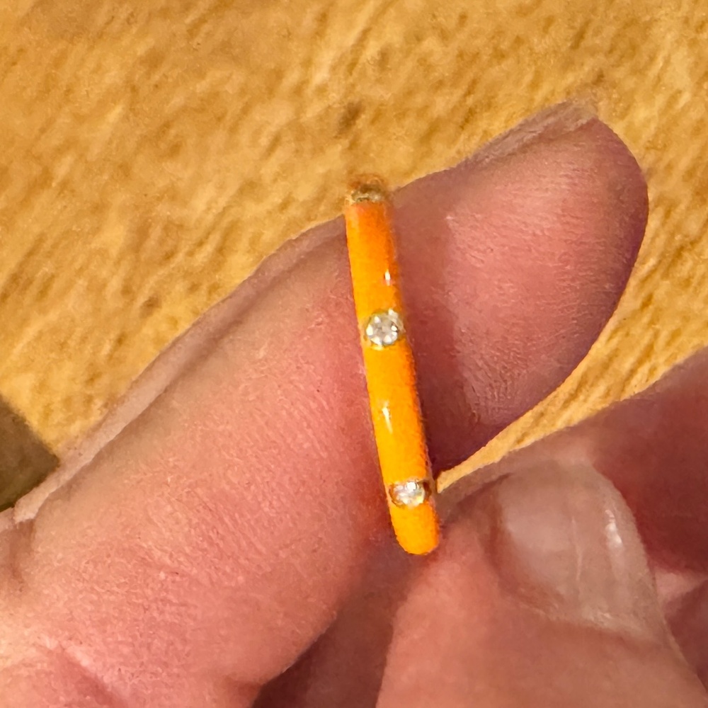 EF Collection 14k Gold Enamel Diamond Ring - Orange - Size 7
